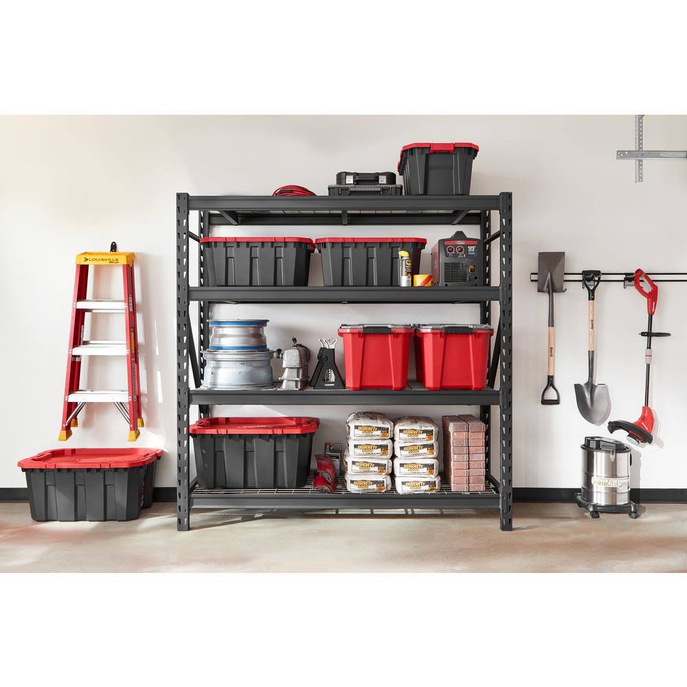 Husky Black 4-Tier Heavy Duty Industrial Welded Steel Garage Shelving Unit (77 in. W x 78 in. H x 24 in. D) - Image 2