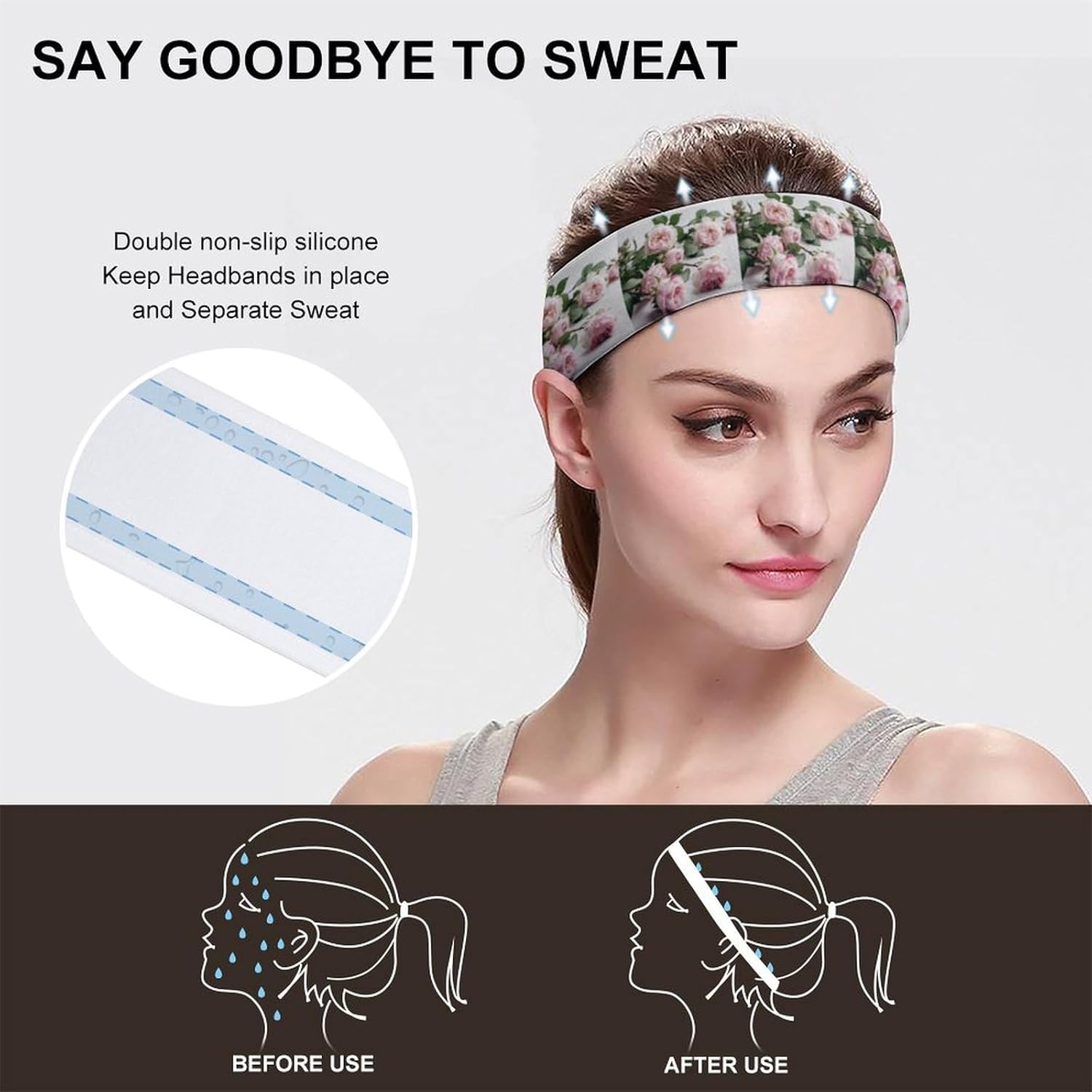 Sweatband Sports Headbands for Women Flowers on White Table Headband Stretchy Head Bands Moisture Wicking Workout Headband Fashionable Hairbands for Workout Yoga Running Gym Unisex Hairband - Image 5