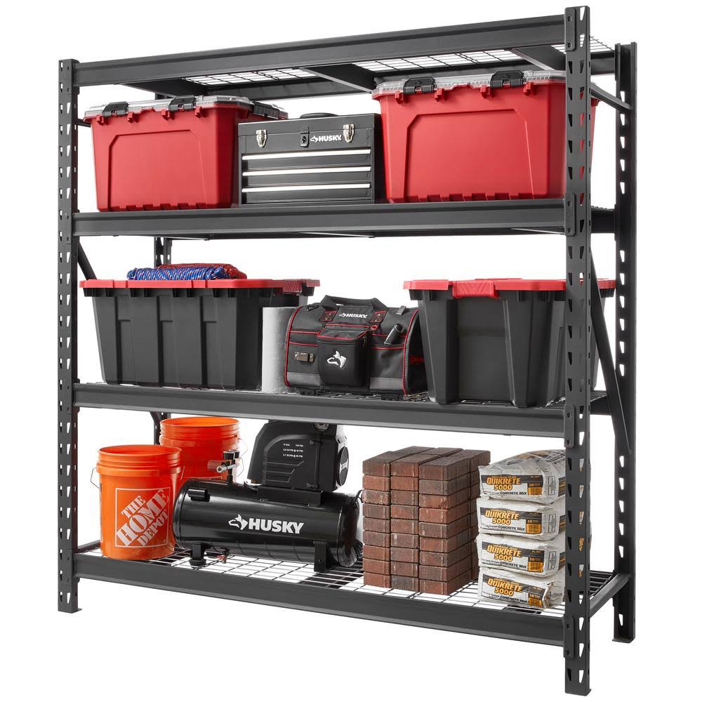 Husky Black 4-Tier Heavy Duty Industrial Welded Steel Garage Shelving Unit (77 in. W x 78 in. H x 24 in. D)