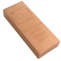 Unique Metals 5 Pound Copper Bar Bullion with Element Design – .999 Pure Pack of 2